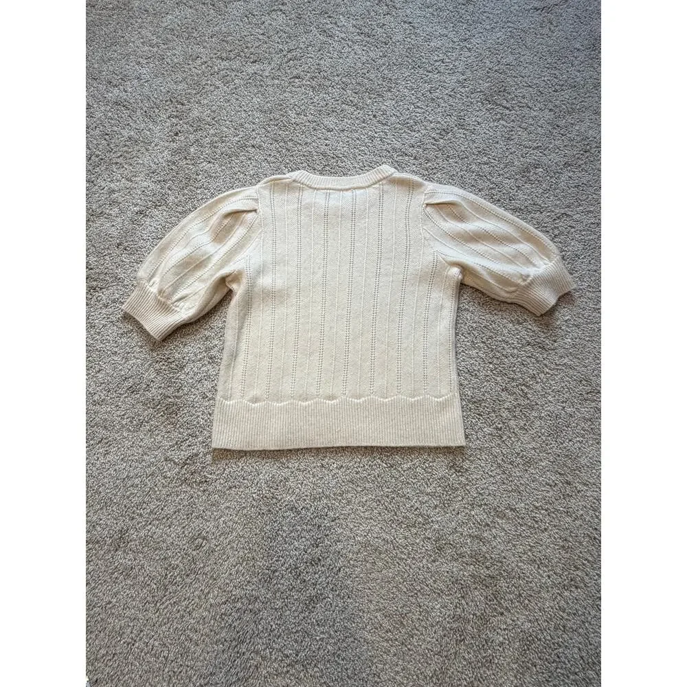 Kate Spade New York Cream Puff Sleeve Pointelle Sweater Soft Knit